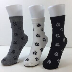 Your Missing Sock Womens Paw Print Crew Socks 3-Pack Black White Gray